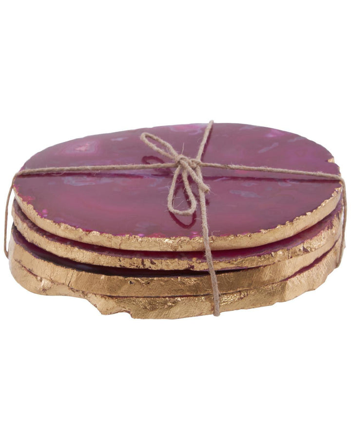 Set of 4 Agate Coasters Pink & Gold - Ideal