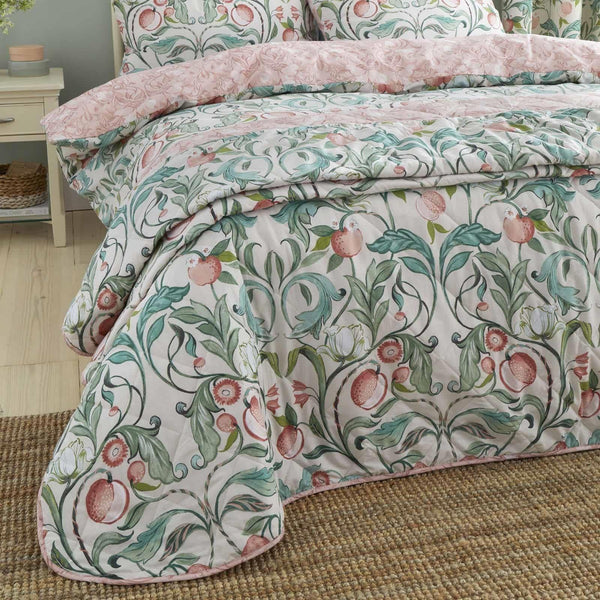Clarence Floral Quilted Bedspread Natural & Green - Ideal