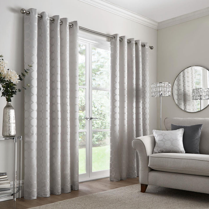 Cassina Jacquard Lined Eyelet Curtains Silver - Ideal