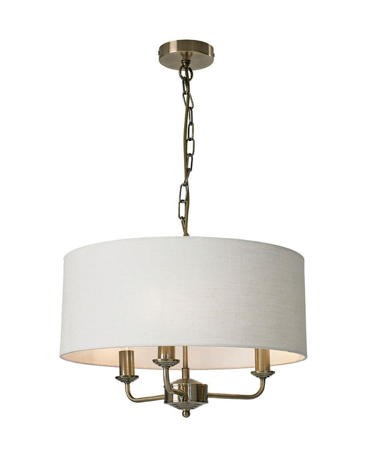 Grantham 3 Light Ceiling Fitting Antique Brass with White Shade - Ideal