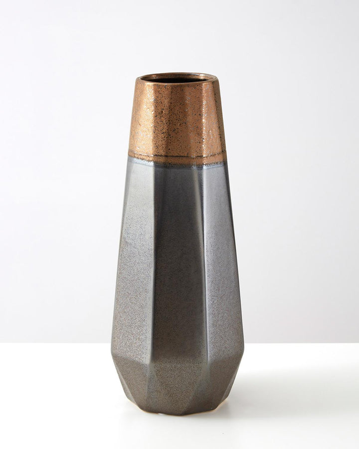 Silver and Copper Jet Geometric Porcelain Vase - Ideal