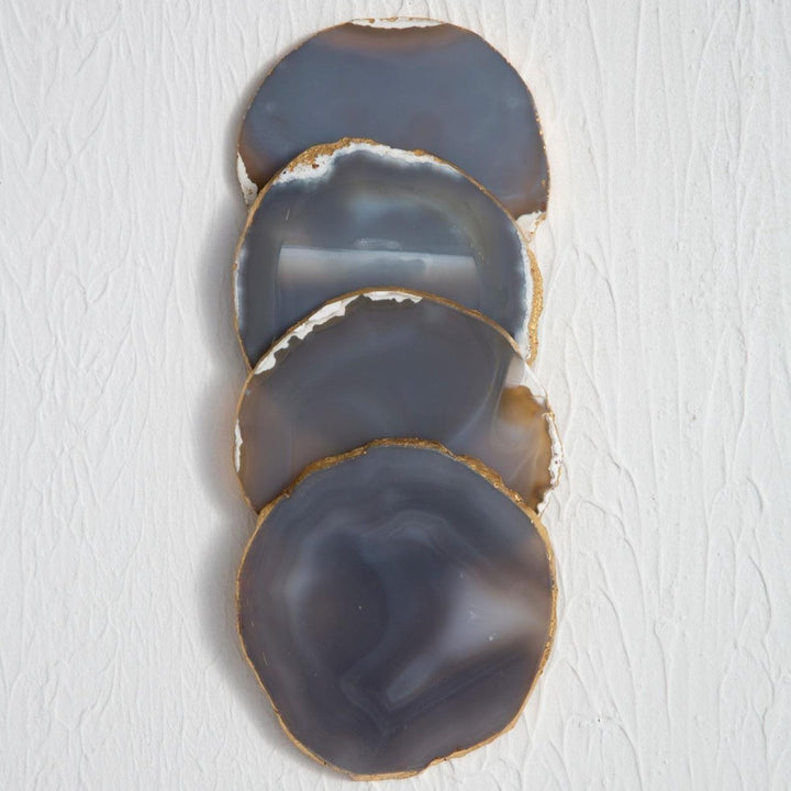 Set of 4 Agate Coasters Grey & Gold - Ideal