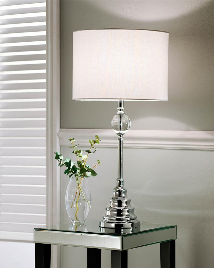 Layla Crystal Table Lamp Chrome Glass White Shade - Ideal