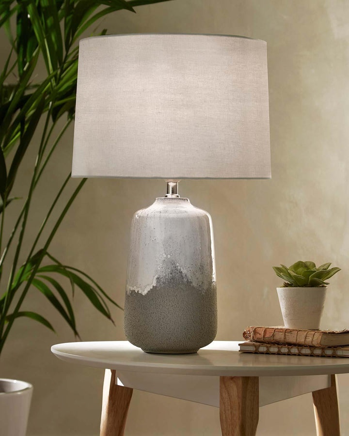 Noah Table Lamp - Raw Grey Crackle Base - Off-White Shade - Ideal