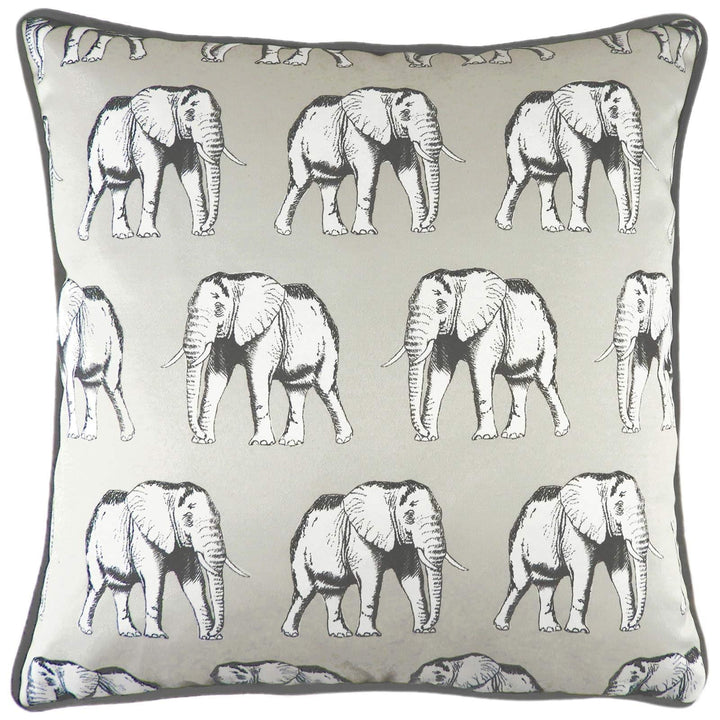 Safari Elephant Repeat Print Sateen Grey Cushion Covers 17'' x 17'' -  - Ideal Textiles
