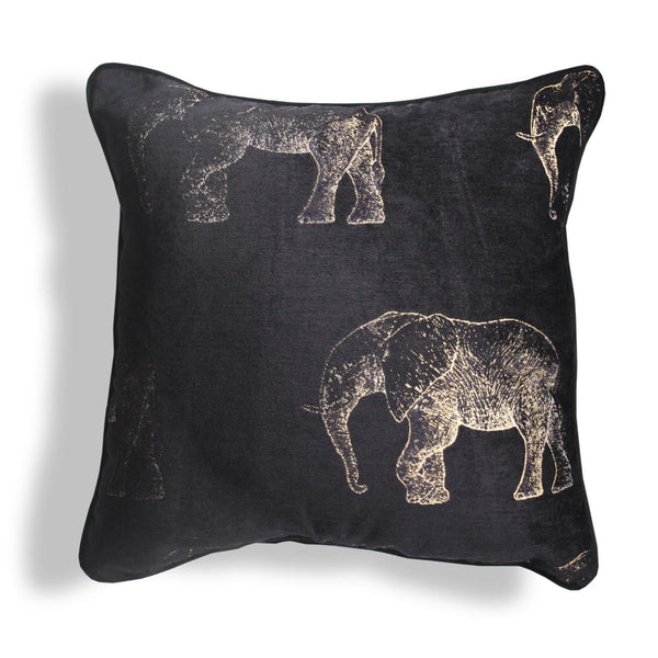 Serengeti Elephant Chenille Cushions Black 20'' x 20'' - Cushion Cover Only - Ideal Textiles