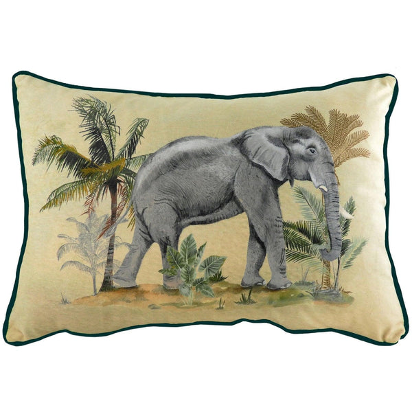 Kibale Vintage Elephant Animal Print Filled Cushions 12'' x 20'' - Polyester Pad - Ideal Textiles