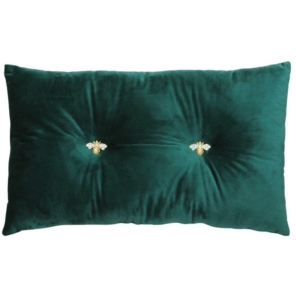 Bumble Bee Button Velvet Scatter Boudoir Cushion Emerald -  - Ideal Textiles