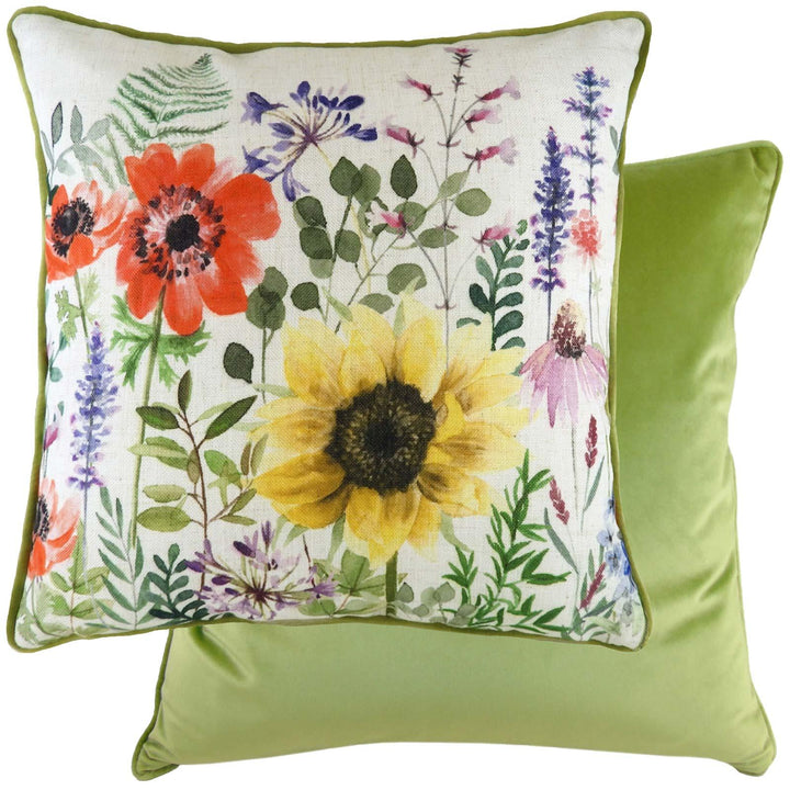 Wild Flowers Emma Floral Multicolour Filled Cushions 17'' x 17'' - Polyester Pad - Ideal Textiles