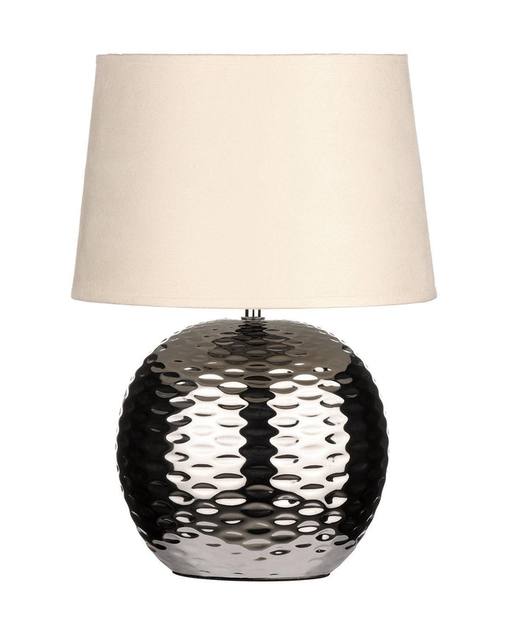 Silver Textured Ceramic Table Lamp with Beige Shade - Ideal