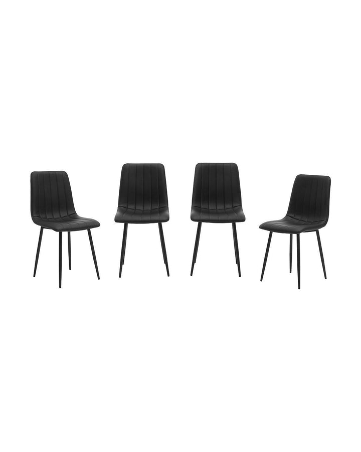 Set of 4 Dining Chairs Black Fabric Channel Detail - Ideal