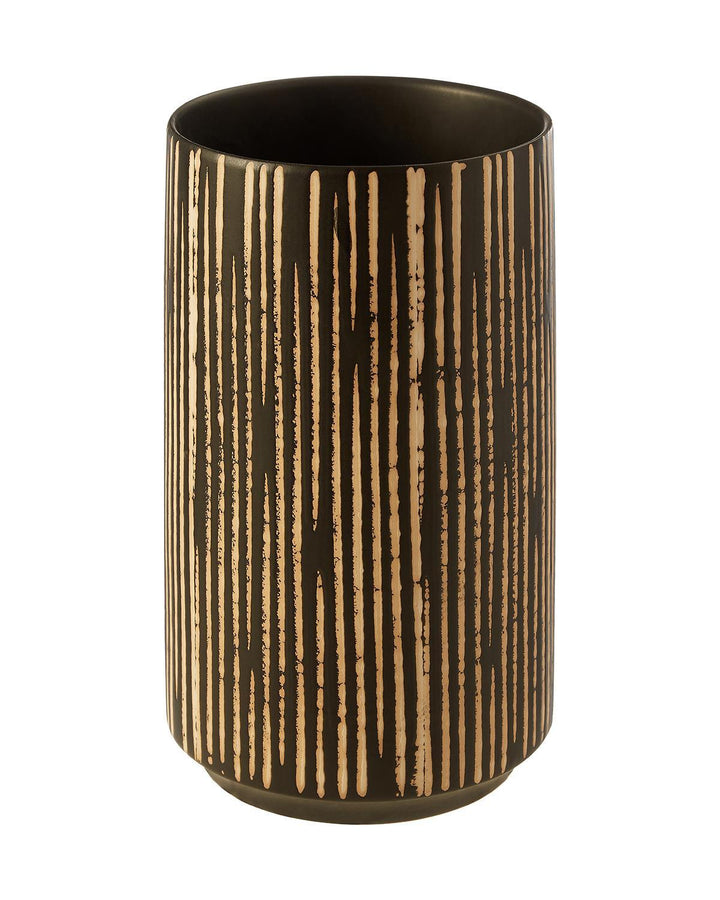Handcrafted Cream and Black Ceramic Vase - Ideal