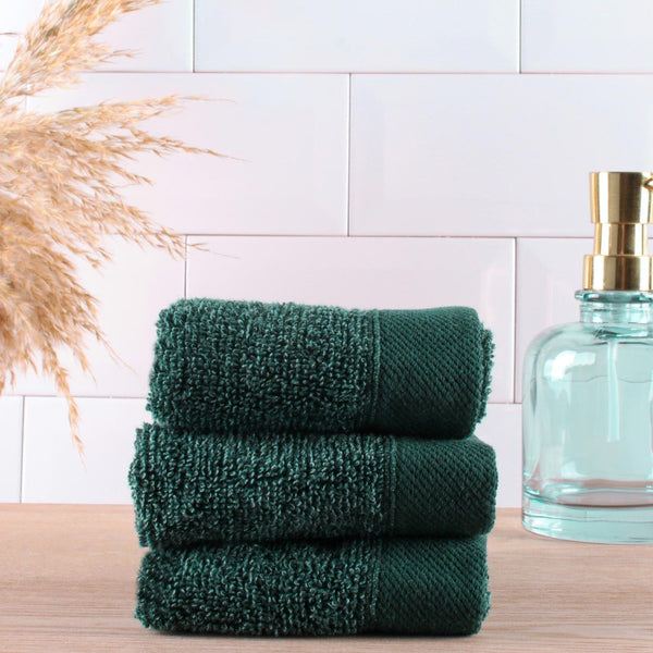 Abode Eco Recycled Deep Green 3 Pack Face Cloth - Ideal