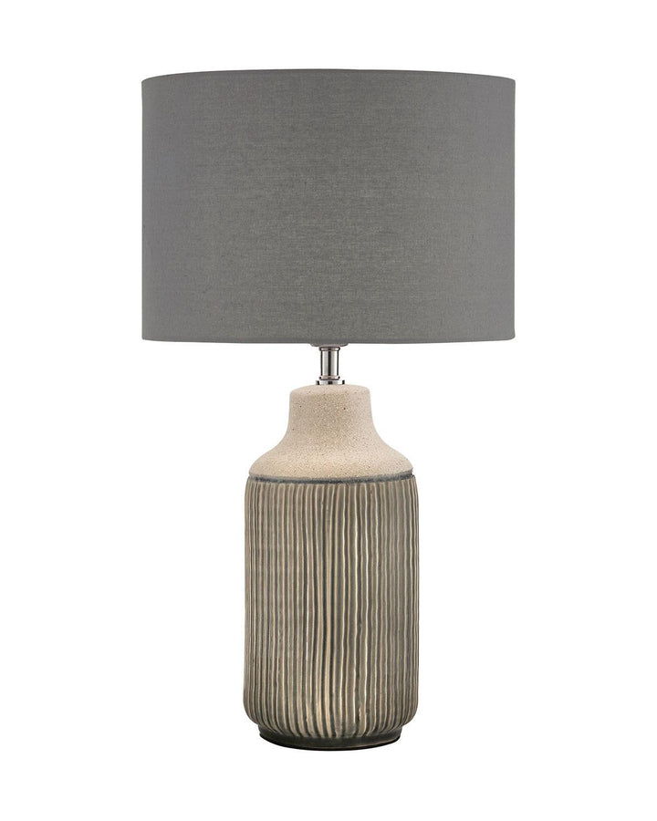 Brandon Table Lamp - Ribbed Ceramic Base - Grey Shade - Ideal