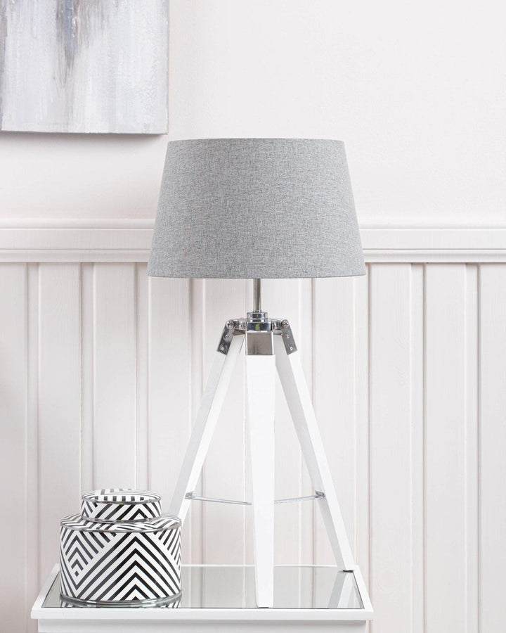Sidney White Wood Tripod Table Lamp - Ideal