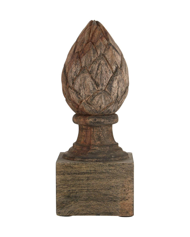 Small Handcrafted Grey Mango Wood Artichoke Sculpture on Chunky Base - Ideal