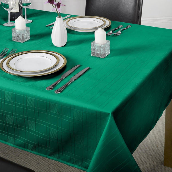 Chequers Jacquard Check Forest Green Tablecloths & Napkins - 50'' x 70'' - Ideal Textiles