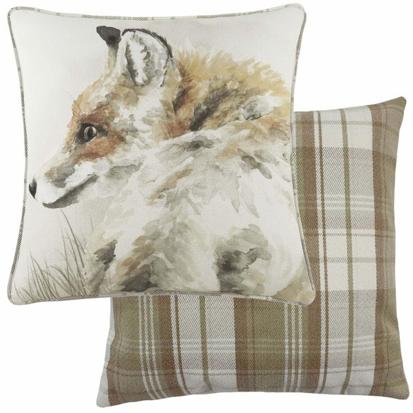 Watercolour Fox Tartan Check Natural Filled Cushions 17'' x 17'' - Polyester Pad - Ideal Textiles