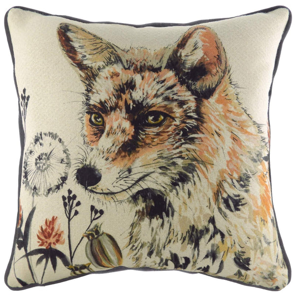 Elwood Fox Watercolour Painted Style Filled Cushions 17'' x 17'' - Polyester Pad - Ideal Textiles
