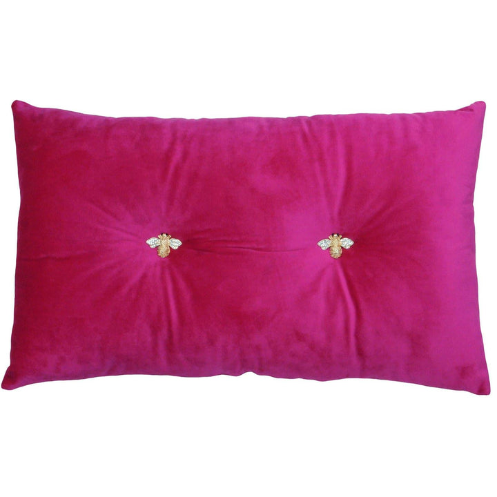 Bumble Bee Button Velvet Scatter Boudoir Cushion Fuchsia -  - Ideal Textiles