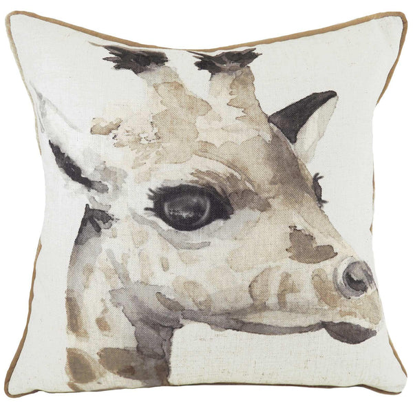 Safari Giraffe Watercolour Painting Print Filled Cushions 17'' x 17'' - Polyester Pad - Ideal Textiles