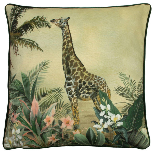 Manyara Giraffe Print Velvet Filled Cushions 17'' x 17'' - Polyester Pad - Ideal Textiles