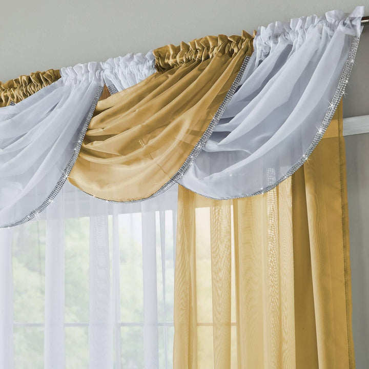 Glitter Diamante Gold Voile Curtain Swags -  - Ideal Textiles