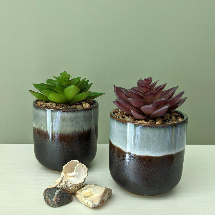 Red Artificial Succulent in Grey Glaze Pot -  - Ideal Textiles