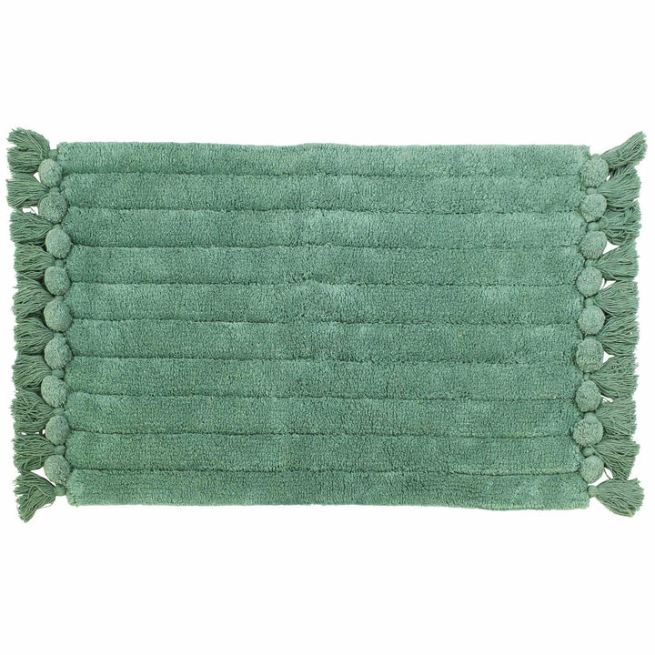 Ribbed Tassel Cotton Bath Mat Green - Ideal