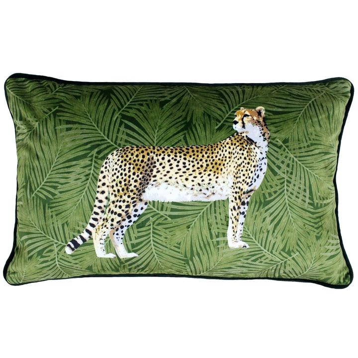 Cheetah Forest Tropical Velvet Green Cushion Covers 12'' x 20'' -  - Ideal Textiles