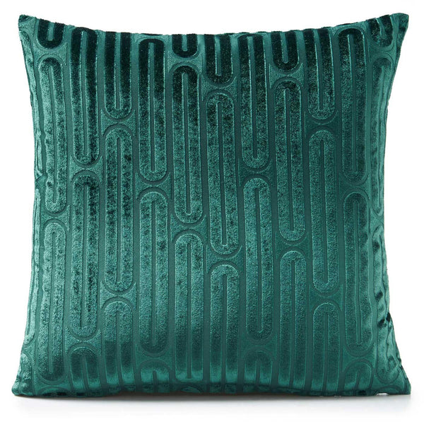 Oboe Geometric Velvet Green Cushion Cover 18" x 18" -  - Ideal Textiles