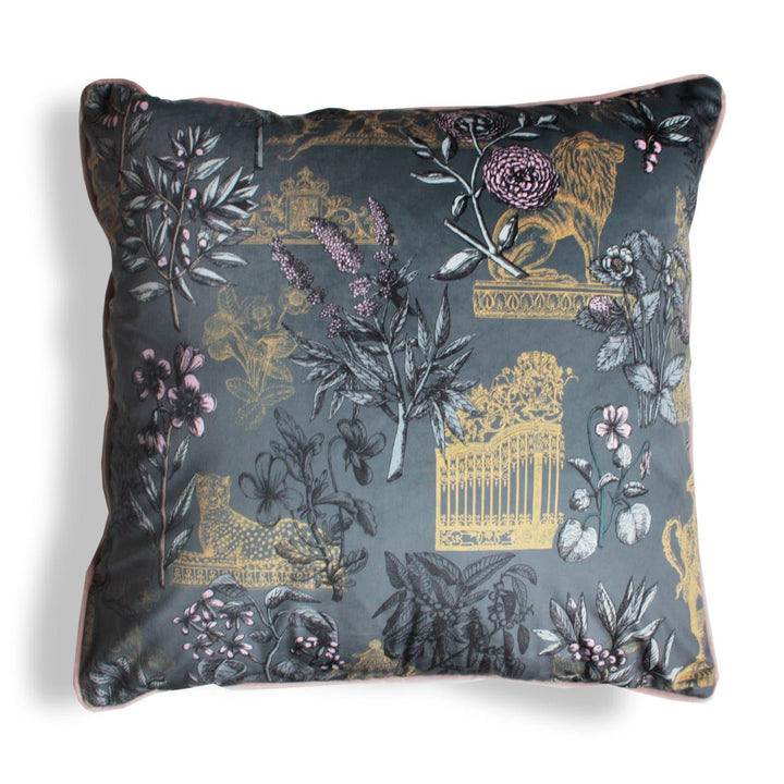 Pantera Jungle Velvet Cushions Charcoal 24'' x 24'' - Cushion Cover Only - Ideal Textiles