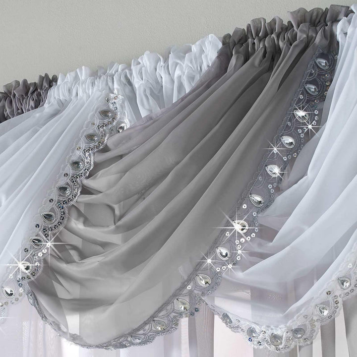 Jewelled Silver Voile Curtain Swags -  - Ideal Textiles