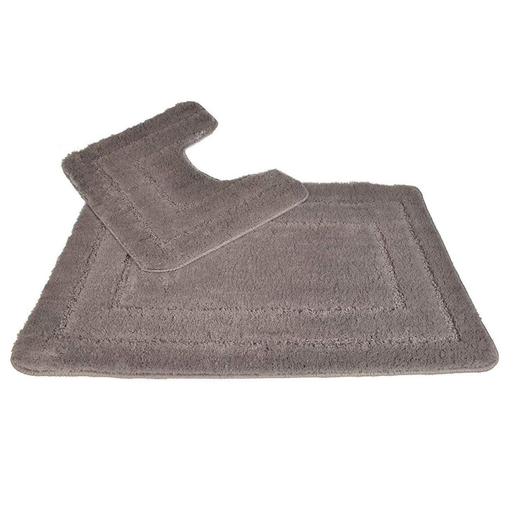 Lisa Microfibre Non-Slip Bath & Pedestal Mat Set Grey -  - Ideal Textiles