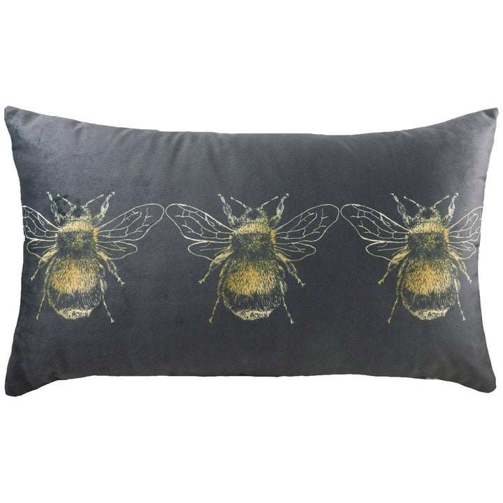 Gold Bee Velvet Grey Boudoir Cushion Covers 12'' x 20'' -  - Ideal Textiles