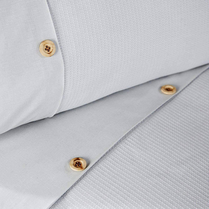 Waffle Button Detail Grey Duvet Cover Set -  - Ideal Textiles
