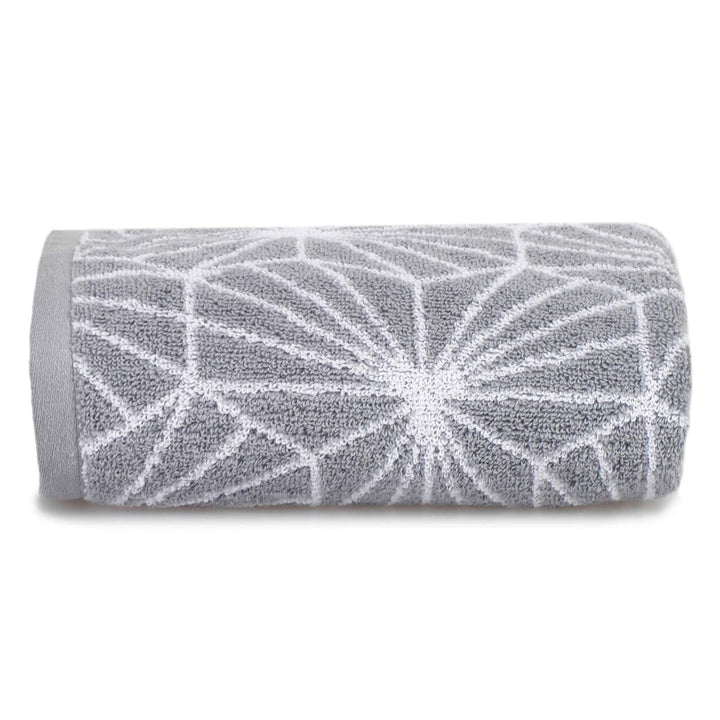 Madrid Geometric Jacquard Cotton Towel Grey - Hand Towel - Ideal Textiles