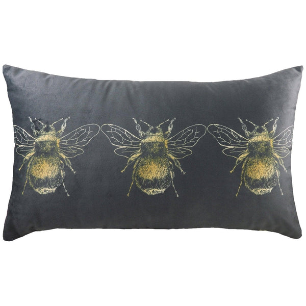 Gold Bee Velvet Grey Boudoir Filled Cushions 12'' x 20'' - Polyester Pad - Ideal Textiles