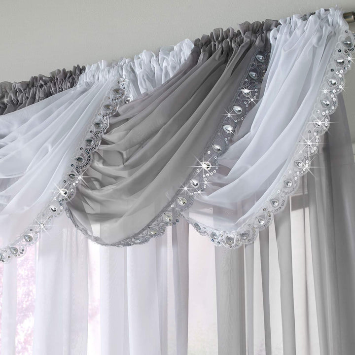 Jewelled Silver Voile Curtain Swags -  - Ideal Textiles