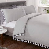 Chunky Tassel Trim Grey Duvet Cover Set Duvet Cover Rapport Single  