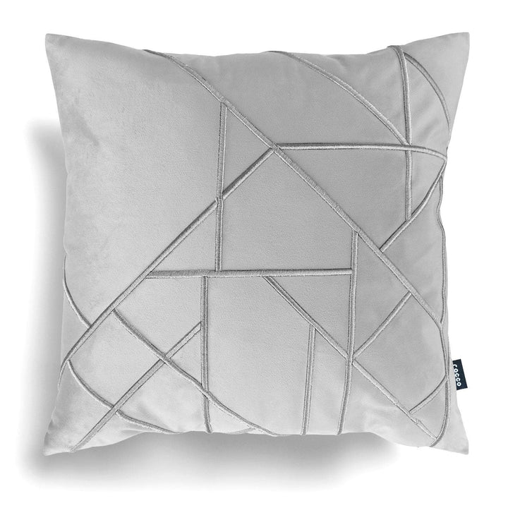 Linear Embroidered Velvet Cushions Grey 17" x 17" - Cushion Cover Only - Ideal Textiles