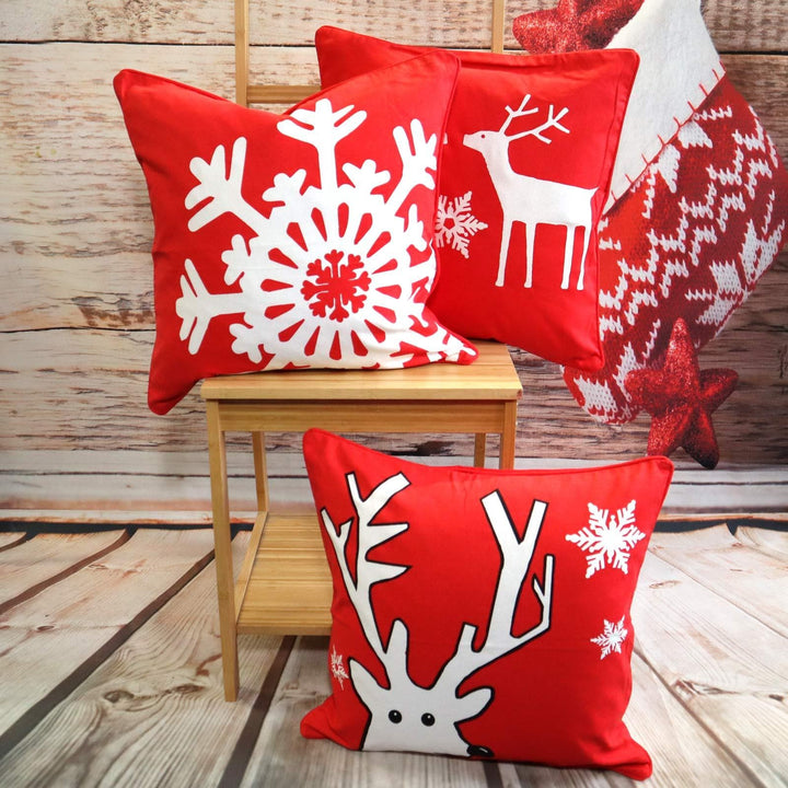 Lumi Snowflake Red Christmas Cushion Covers 18" x 18" -  - Ideal Textiles