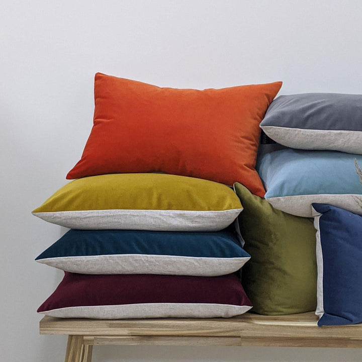 Contra Plain Velvet Linen Reverse Teal Cushion Covers 16'' x 24'' -  - Ideal Textiles