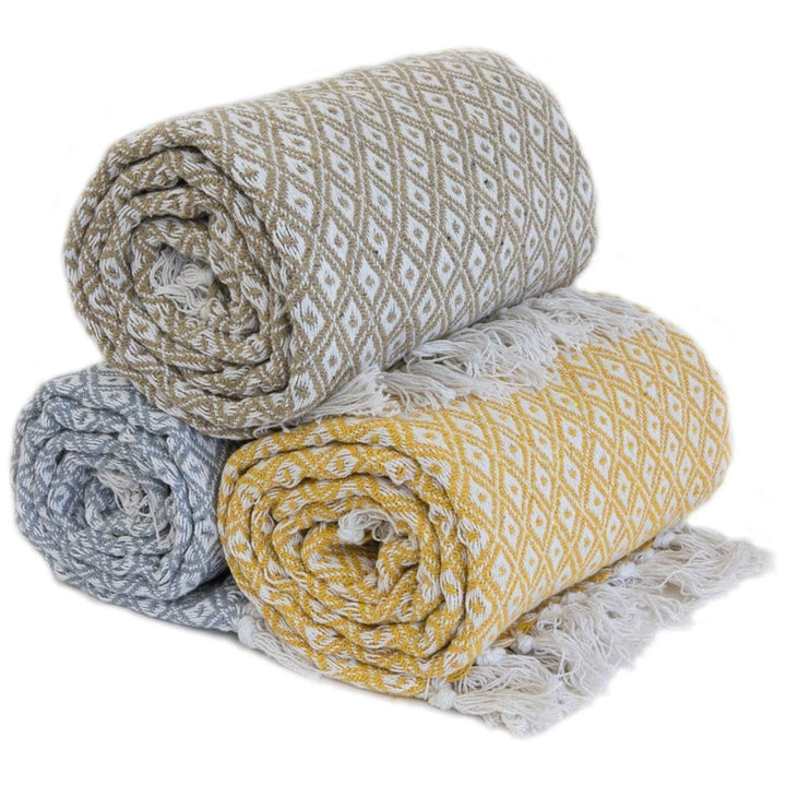 Casablanca Diamond 100% Recycled Cotton Taupe Throws -  - Ideal Textiles