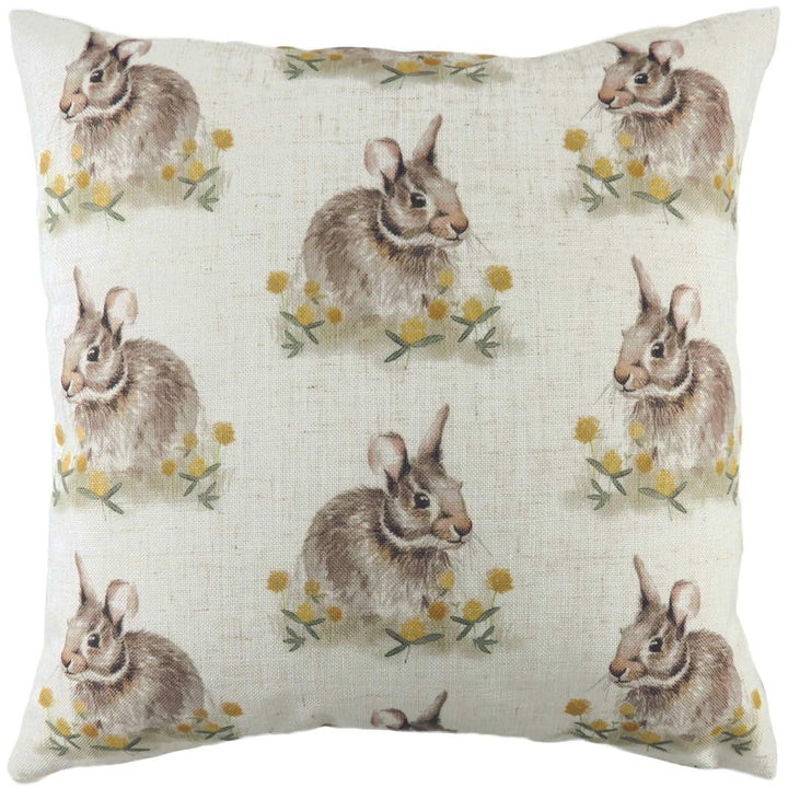 Woodland Hare Repeat Watercolour Natural Filled Cushions 17'' x 17'' - Polyester Pad - Ideal Textiles