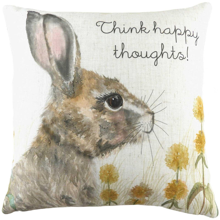 Woodland Hare Happy Thoughts Natural Filled Cushions 17'' x 17'' - Polyester Pad - Ideal Textiles