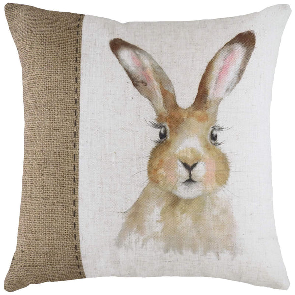 Hessian Hare Countryside Watercolour Print Cushion Covers 17'' x 17'' -  - Ideal Textiles