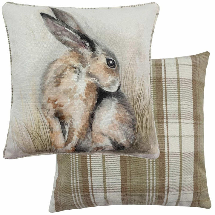 Watercolour Hare Tartan Check Natural Filled Cushions 17'' x 17'' - Polyester Pad - Ideal Textiles