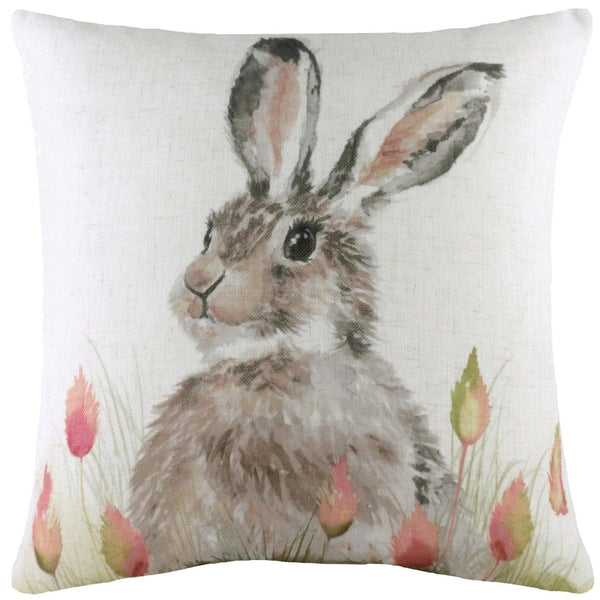 Hedgerow Hare Watercolour Hand Painted Filled Cushions 17'' x 17'' - Polyester Pad - Ideal Textiles