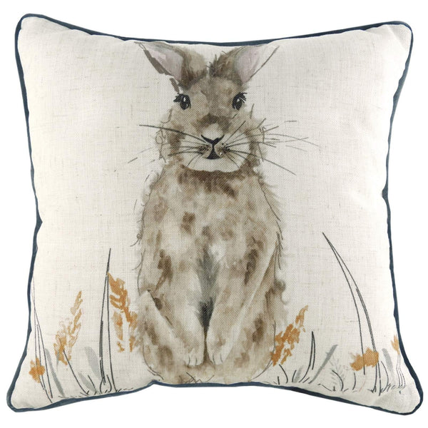 Oakwood Watercolour Hare Natural Filled Cushions 17'' x 17'' - Polyester Pad - Ideal Textiles